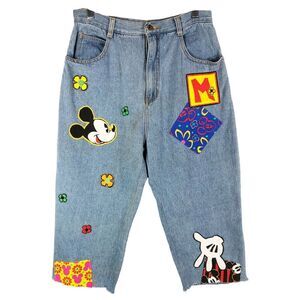 VTG 80s Mickey Mouse Co Jeans Patches All Over Print Size 13 14 Denim Disney 171